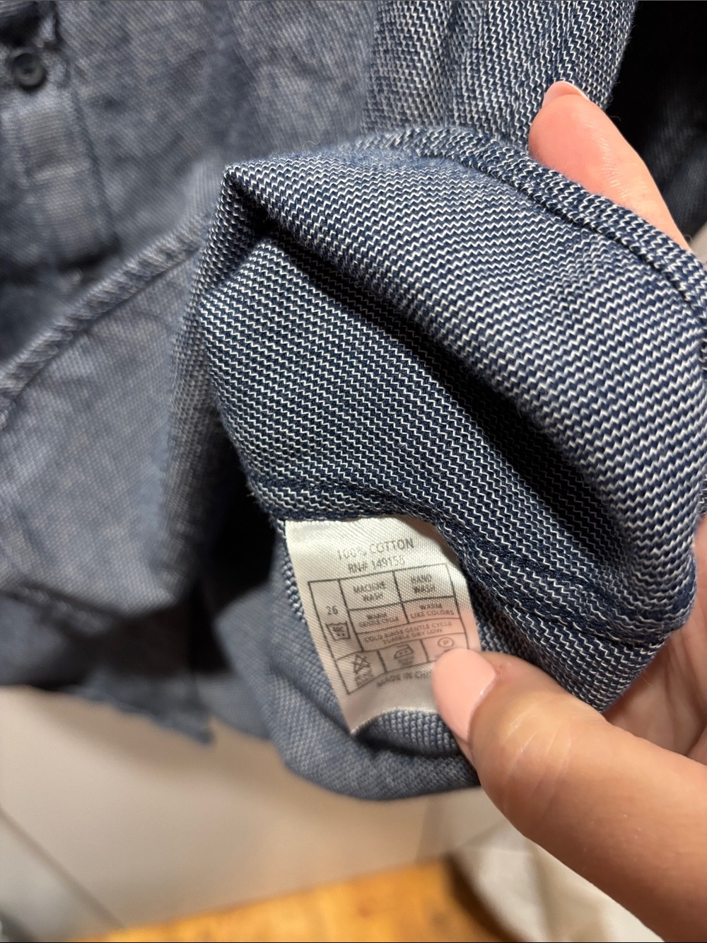 Men's Long Sleeve Navy Button-Up Shirt - Picture 3 of 4
